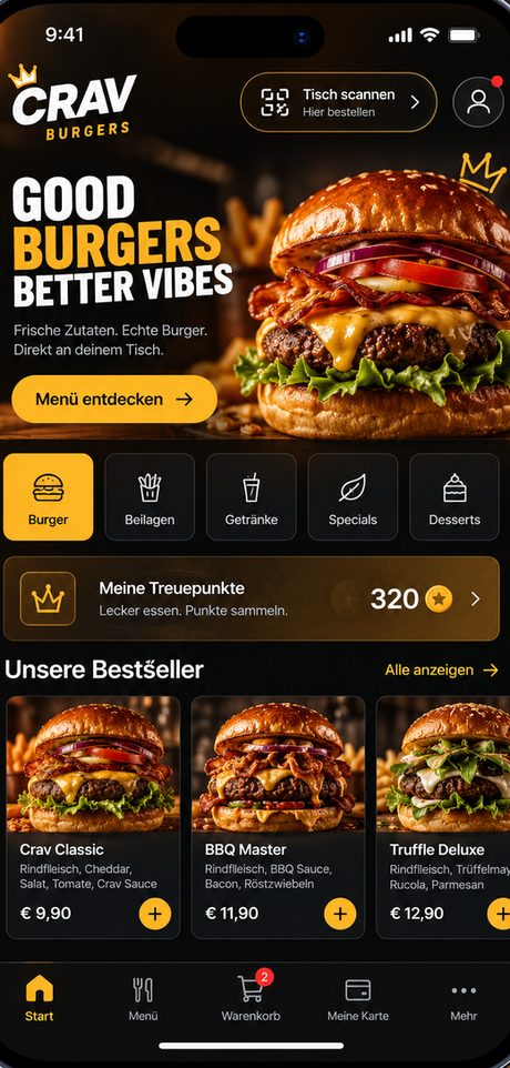 App-Design Crav Burgers App