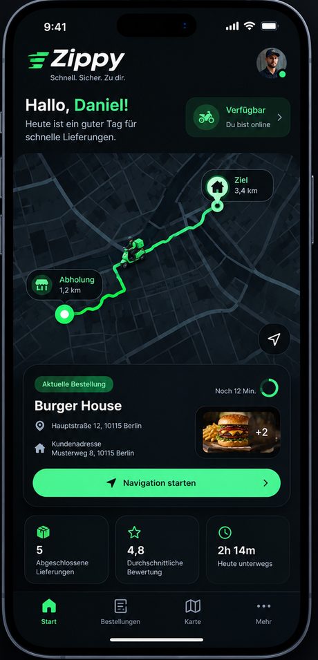 App-Design Zippy Kurier-App