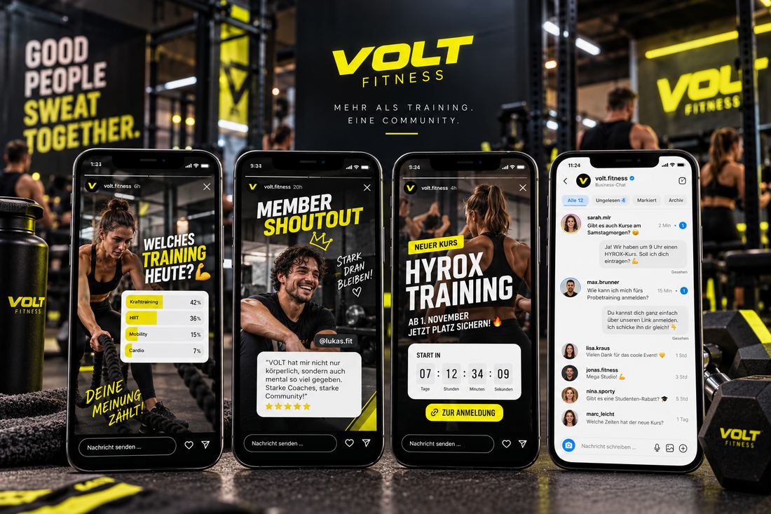 Social Media Volt Fitness · Stories & DMs